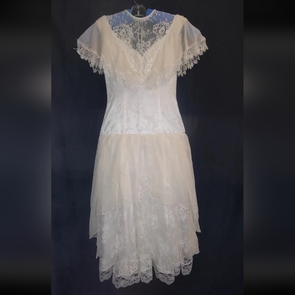 VTG Jessica McClintock Lace Cap Sleeve Drop Waist Dress Small Flaw Size 6
